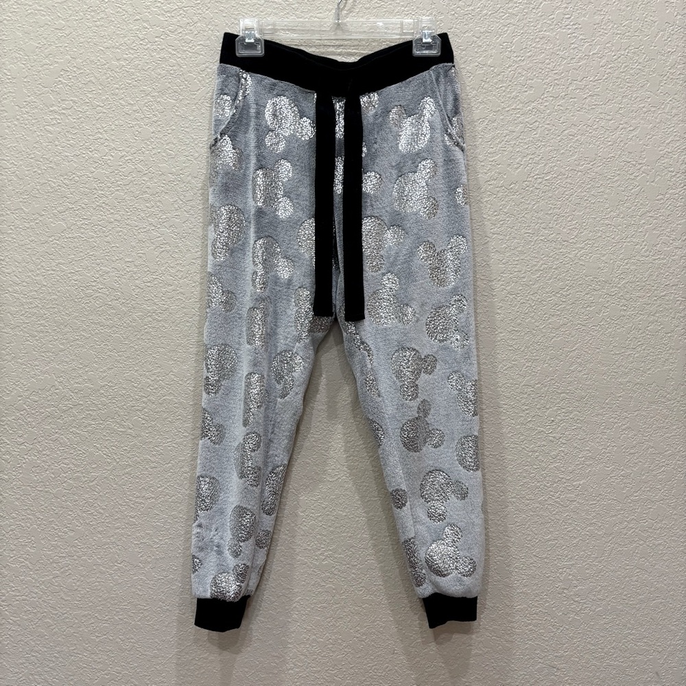 Disney Mickey Mouse Metallic Silver Fleece Jogger Pajama Pants Cozy Loungewear